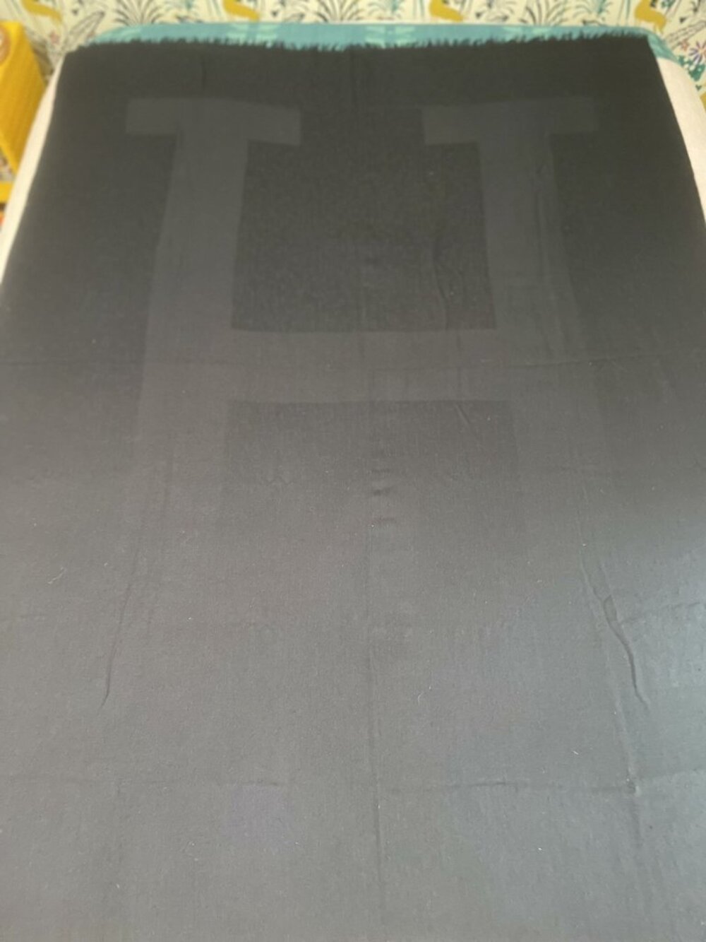 Hermes Cashmere Silk & Wool Large Blanket Shawl Throw Black Fringe 54x70 Large H - Picture 4 of 13